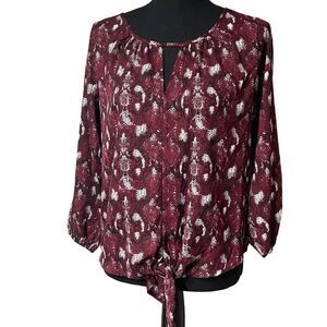 West K Burgundy Snake Print Tie Front Top